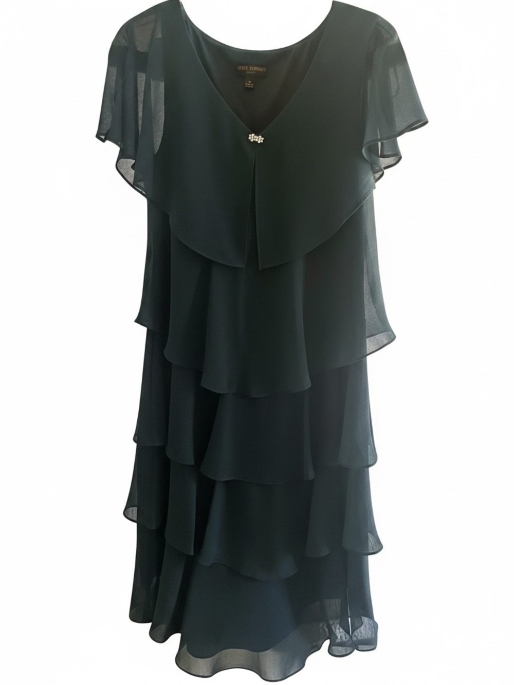 Layered Ruffle Midi Dress in Dark Navy Blue